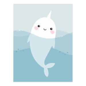 Cute kawaii narwhal postcard