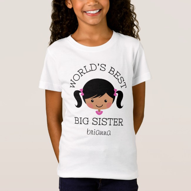 Cute worlds best big sister tee shirt with african american girl